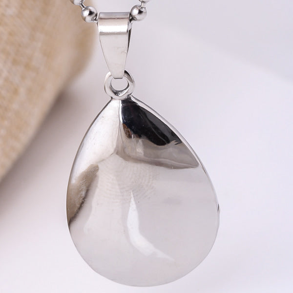 Silver crystal teardrop pendant necklace backside display