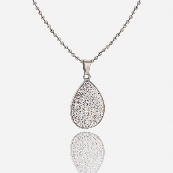 Silver crystal teardrop pendant necklace details