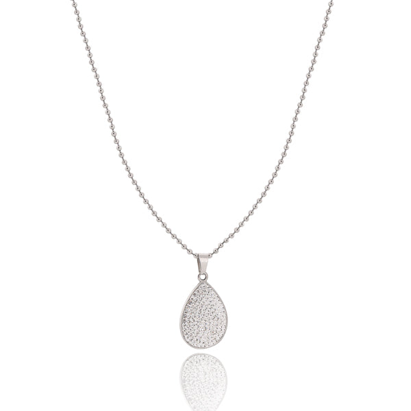 Silver crystal teardrop pendant necklace