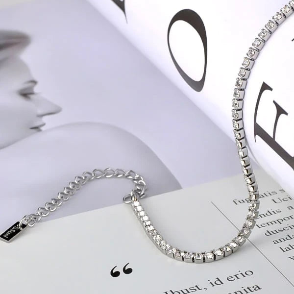Details of the silver crystal ankle bracelet
