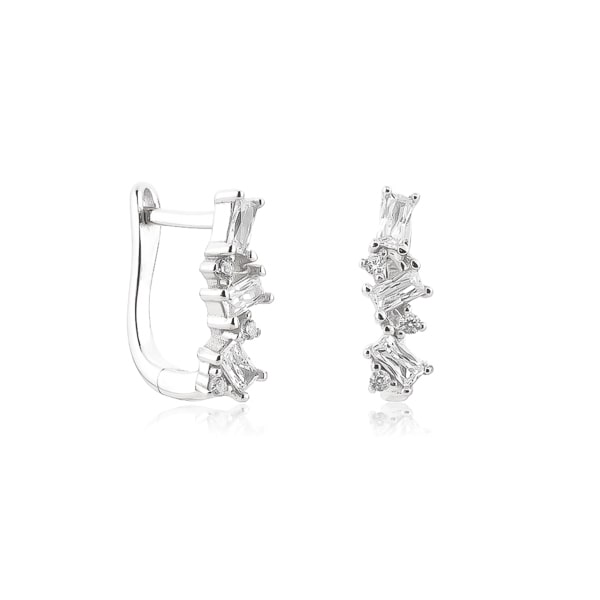 Silver crystal U hoop earrings