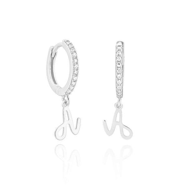 Silver cursive initial letter earrings