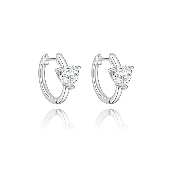 Silver cubic zirconia heart huggie hoop earrings