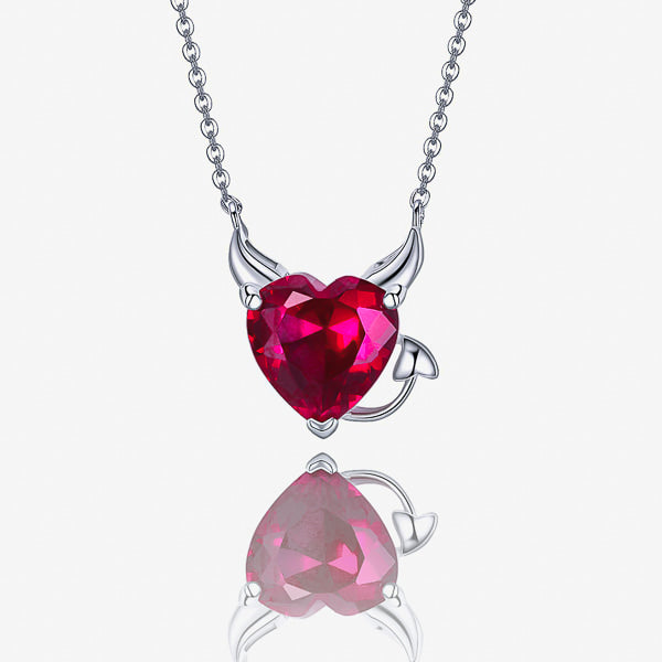 Red crystal devil heart on a silver necklace details