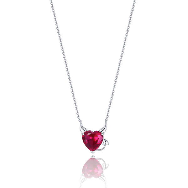 Red crystal devil heart on a silver necklace
