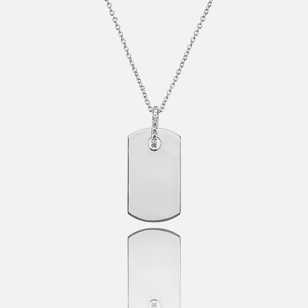 Silver dog tag necklace details