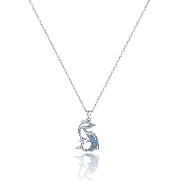 Dolphin pendant on a silver necklace
