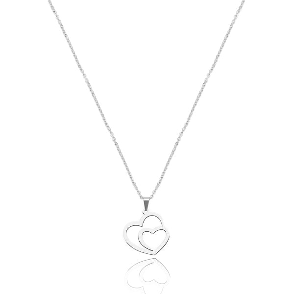 Silver double heart pendant necklace