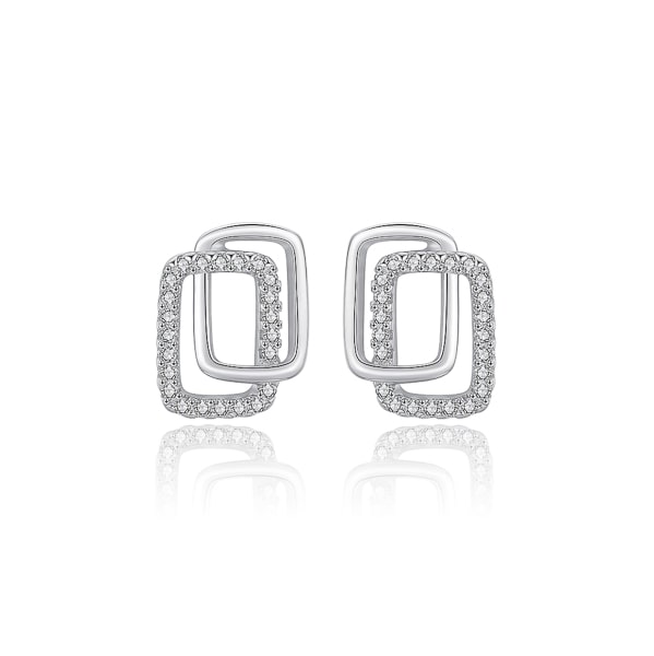 Silver double square stud earrings