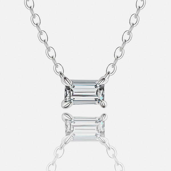 Silver emerald cut crystal necklace details