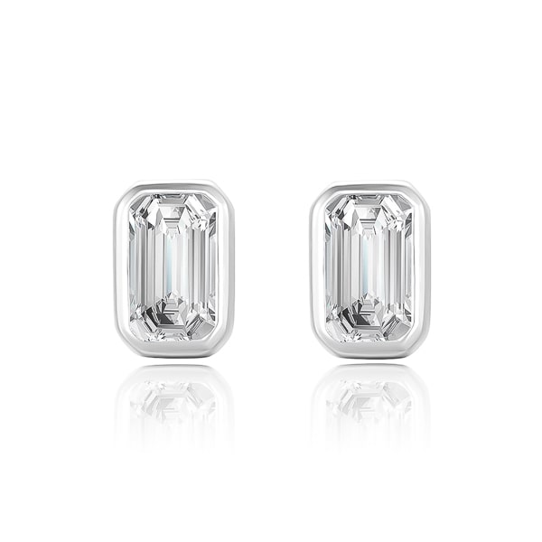 Silver emerald-cut crystal stud earrings