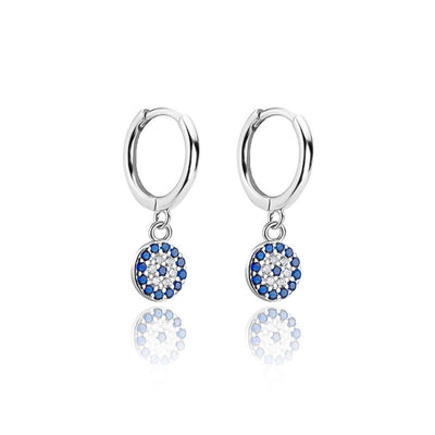 Silver Evil Eye Huggie Hoop Earrings