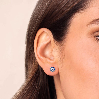 Silver evil eye stud earrings