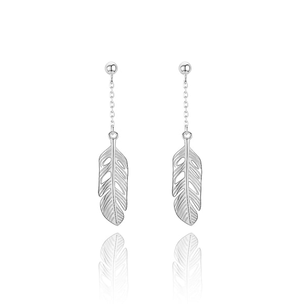 Silver feather drop earrings