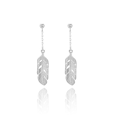Silver Feather Drop Earrings