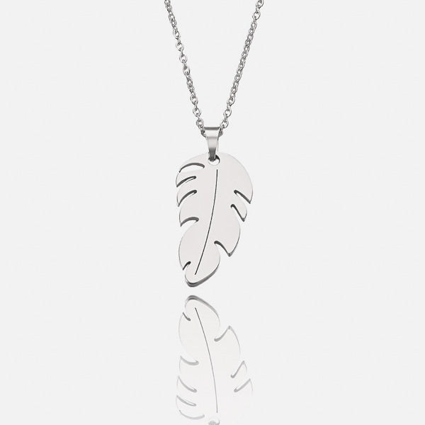 Silver feather pendant necklace details