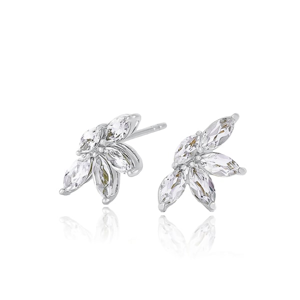 Silver flower crystal stud earrings