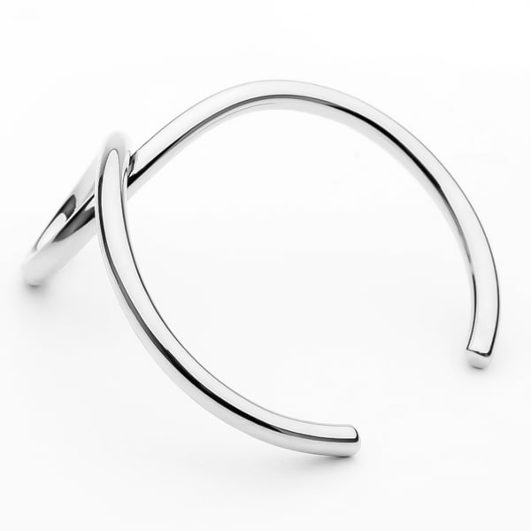 Silver goddess cuff bracelet viewed from its side