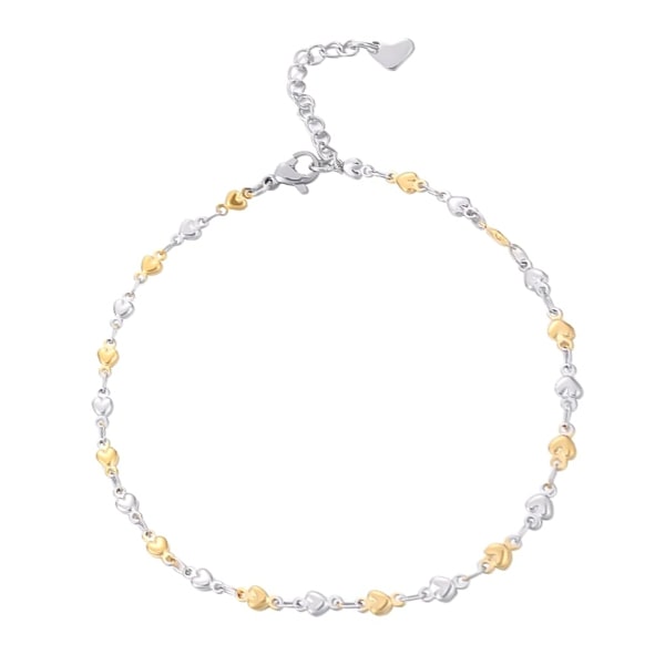 Silver & gold heart chain anklet
