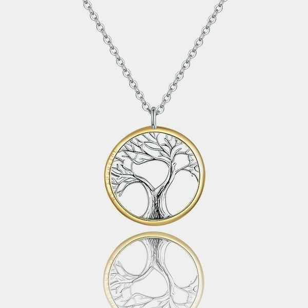 Silver and gold tree of life pendant necklace details