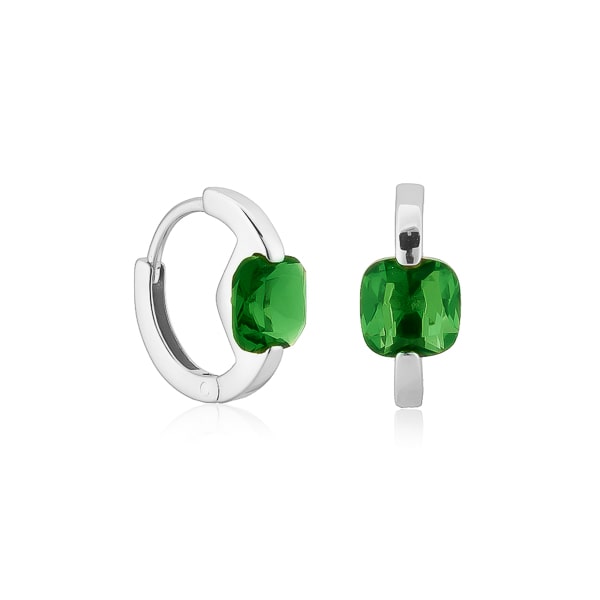 Silver green cushion huggie hoop earrings