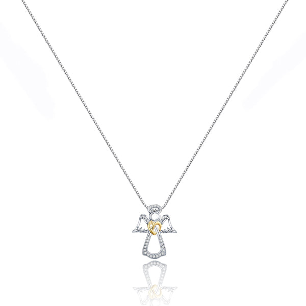 Silver guardian angel pendant necklace
