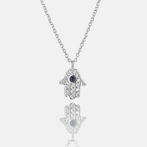 Silver hamsa necklace details