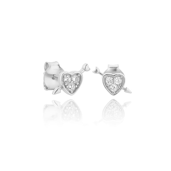 Silver heart and arrow stud earrings