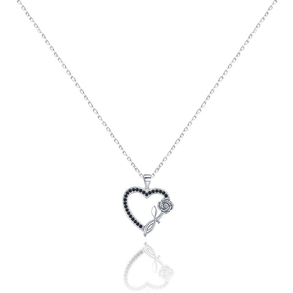 Silver heart flower pendant necklace