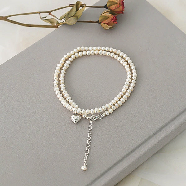 3-4mm freshwater pearl necklace with a silver heart display