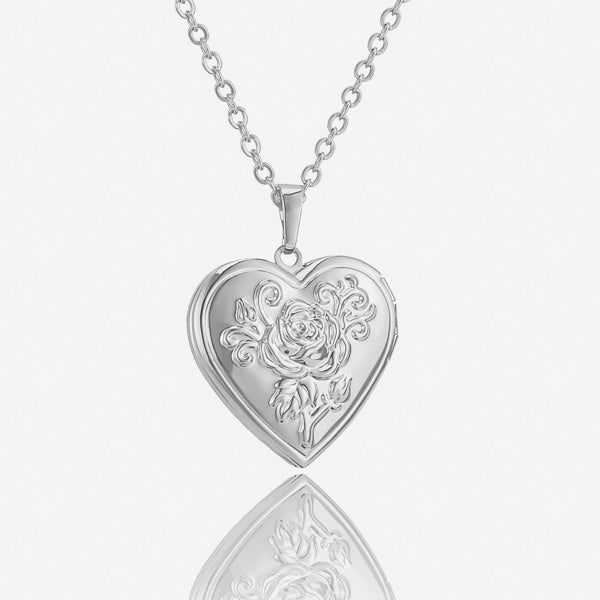 Silver heart locket pendant necklace details