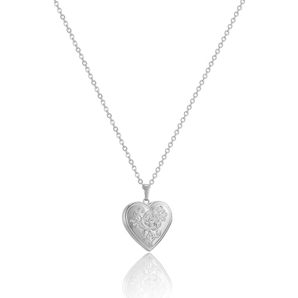 Silver heart locket pendant necklace