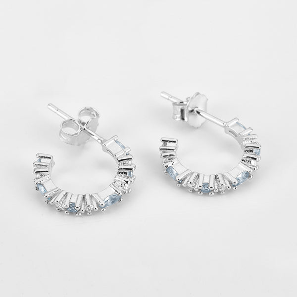 Silver ice blue crystal mini hoop earrings details
