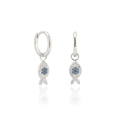 Silver Ichthys Fish Huggie Hoop Earrings