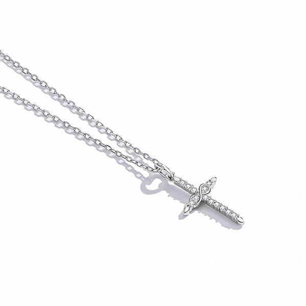 Silver infinity crystal cross pendant necklace display