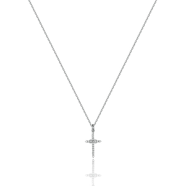 Silver infinity crystal cross pendant necklace