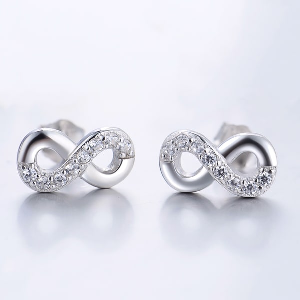 Silver infinity stud earrings detail