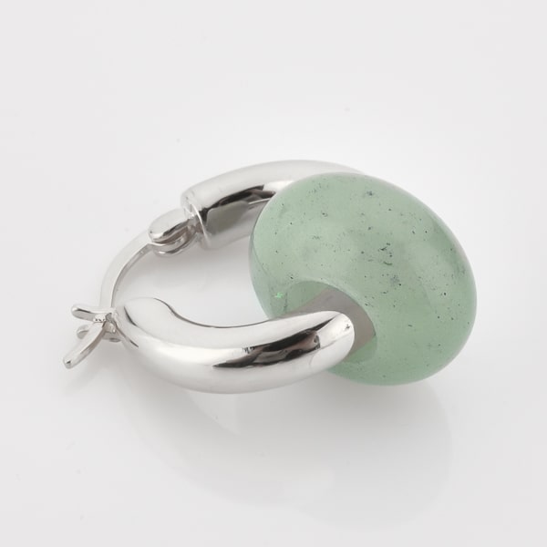 Silver jade hoop earrings detail