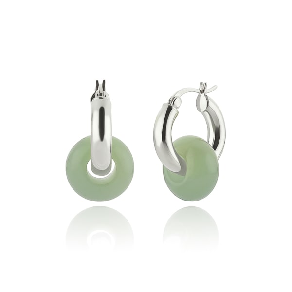 Silver jade hoop earrings