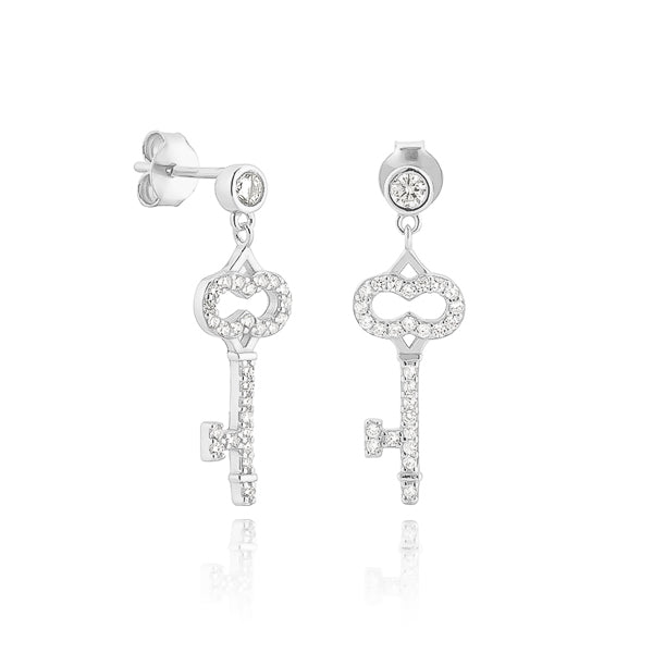 Silver key earrings