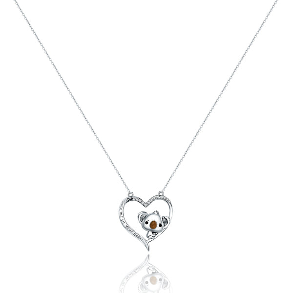 Silver koala and heart necklace