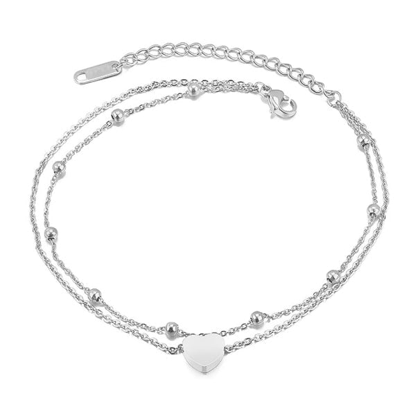 Silver layered beads and heart anklet