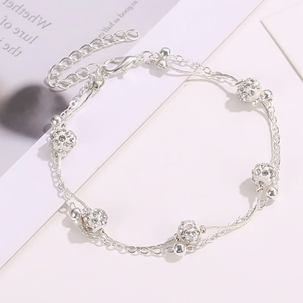Silver layered crystal ankle bracelet details