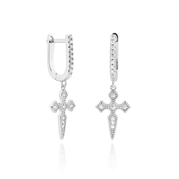 Silver medieval cross earrings