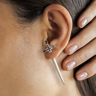 Silver medieval sword earrings