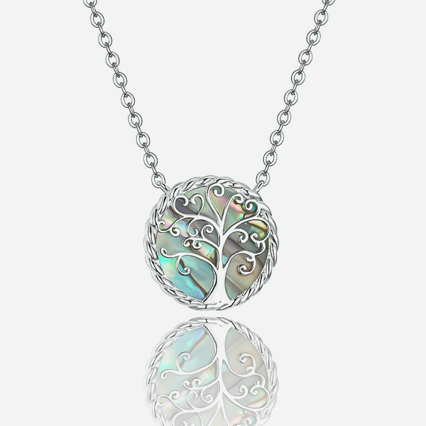 Silver mica tree of life necklace details