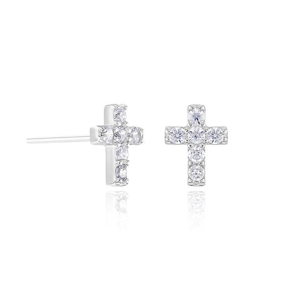 Silver mini crystal cross stud earrings