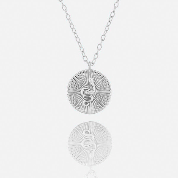 Silver mini snake coin necklace details