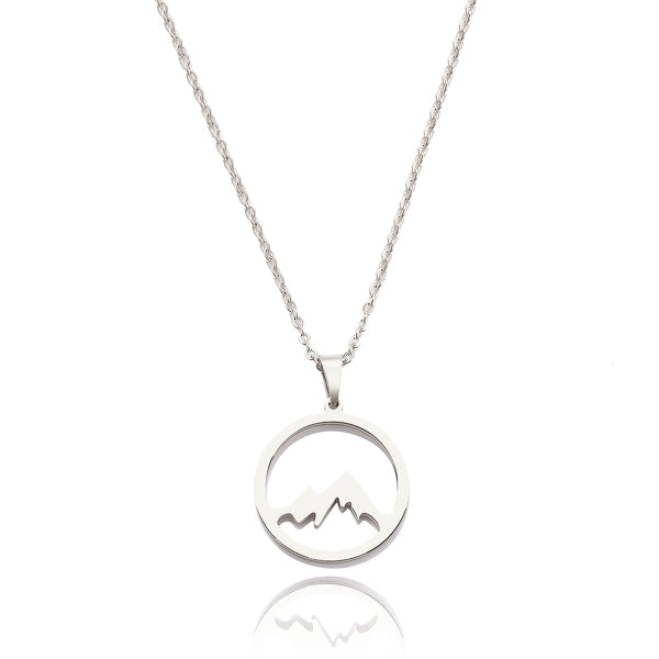 Silver mountain coin pendant necklace
