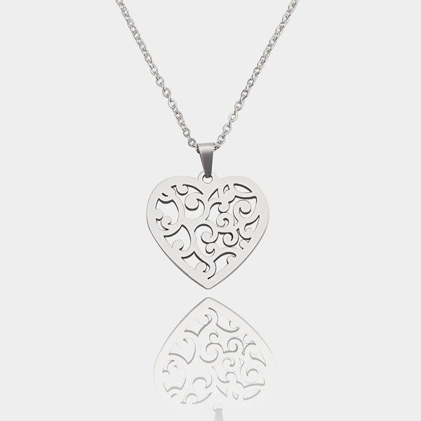 Silver mycelium heart pendant necklace details